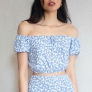 Reformation blue and white crop top